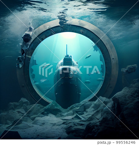 Naval submarine submerge deep underwater 99556246