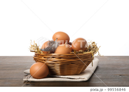 Concept of fresh and natural farm product - eggs, isolated on white background Concept of fresh and natural farm product - eggs, isolated on white background 99556846