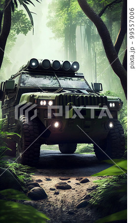 Armored SUV n in rain forest with led bar on roof 99557006