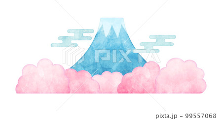 桜並木と富士山のイラスト　手描き水彩風 99557068