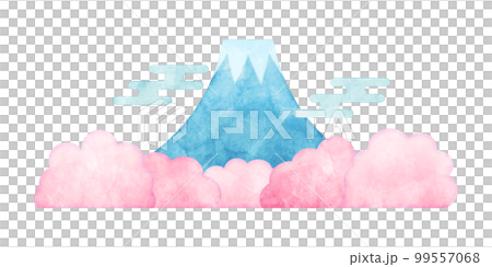 一排櫻花樹和富士山手繪水彩風格的插圖 99557068