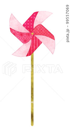 和柄の折り紙で作った風車のイラスト　手描き水彩風 99557069