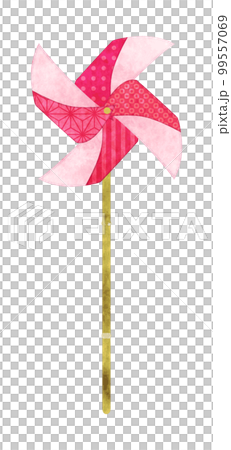 和柄の折り紙で作った風車のイラスト　手描き水彩風 99557069