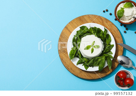 Concept of tasty dairy product - ricotta cheese, space for text 99557132