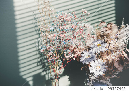ブラインドの影とドライフラワー 99557462