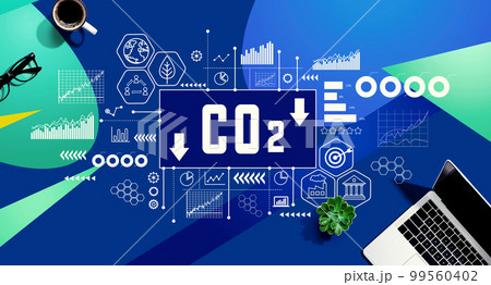 Reduce CO2 theme with laptop computer Reduce CO2 theme with laptop computer 99560402