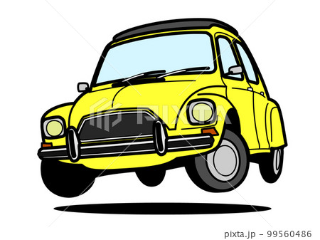 フレンチコンパクト　旧車　ジャンプ　黄色系　自動車イラスト 99560486