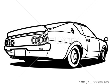 懐かしめ国産スポーツクーペ　リアビュー　塗り絵風　自動車イラスト 99560489