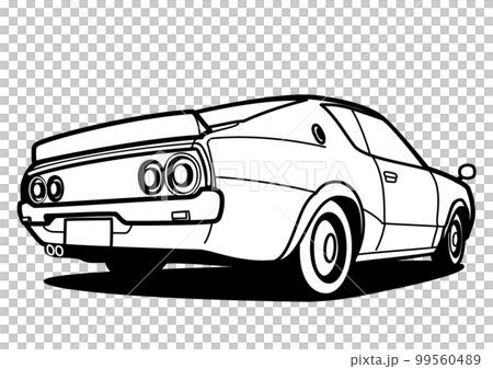 懐かしめ国産スポーツクーペ　リアビュー　塗り絵風　自動車イラスト 99560489