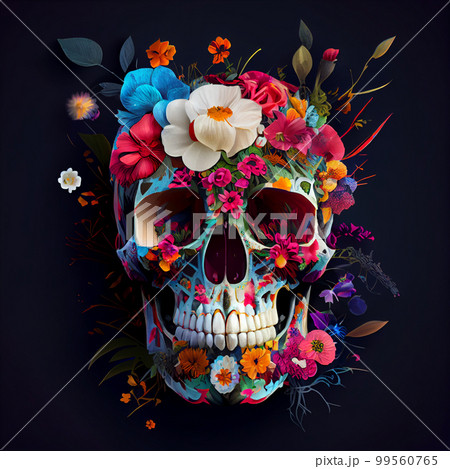 High contrast image of sugar skull used for "dia de los muertos" day of the dead celebration. 99560765
