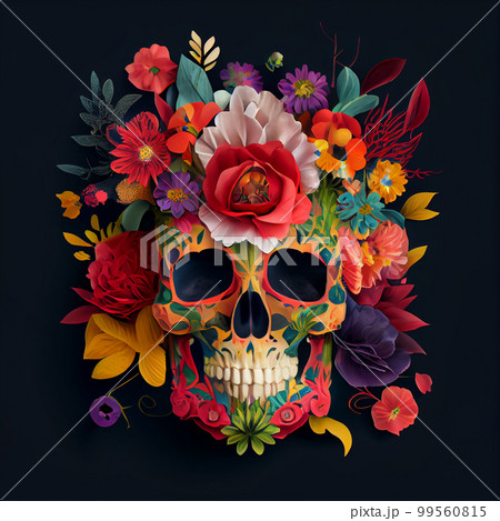 High contrast image of sugar skull used for dia de los muertos day of the dead celebration. 99560815