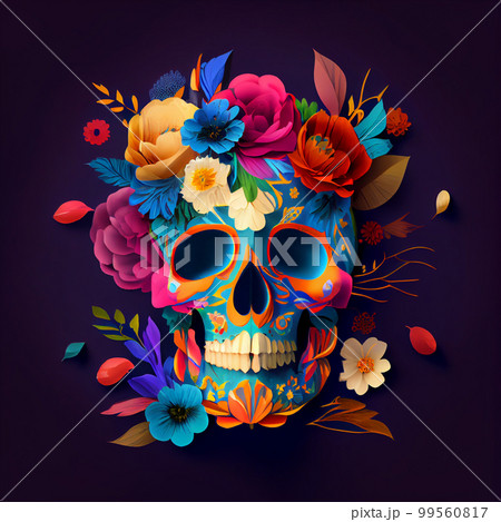 High contrast image of sugar skull used for dia de los muertos day of the dead celebration. 99560817