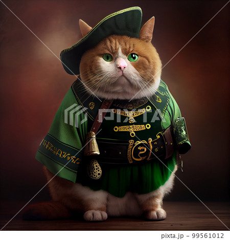 Red fat cat wearing for celebrating St. Patrics Day. 99561012