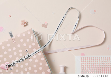 Concept of scrapbooking, scrapbooking for holiday, hobby concept, top view Concept of scrapbooking, scrapbooking for holiday, hobby concept, top view 99561418