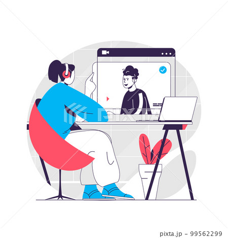 Video tutorial web concept. Woman watching webinar or video courses. Online education people scene. Flat characters design for website. Vector illustration for social media promotional materials Video tutorial web concept. Woman watching webinar or video courses. Online education people scene. Flat characters design for website. Vector illustration for social media promotional materials 99562299