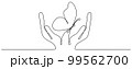 Hand hold butterfly flying continuous line art drawing. 99562700