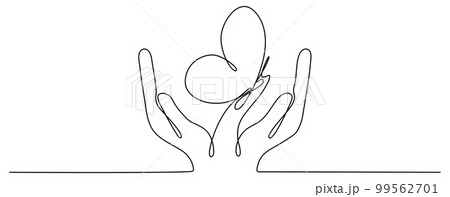Hand hold butterfly flying continuous line art drawing. 99562701