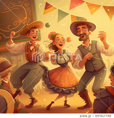 AI generated Brazilian band playing live music in the middle of a square, public selebration Festa Junina 99562798