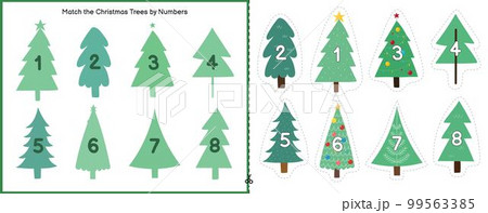 Match the Christmas trees by number and shadow activity page for kids 99563385