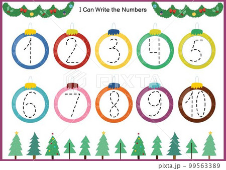 Christmas numbers tracing game for kids. Learn to write numbers activity page 99563389