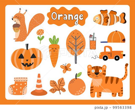 Set of orange color objects. Primary colors...のイラスト素材 [99563398] - PIXTA