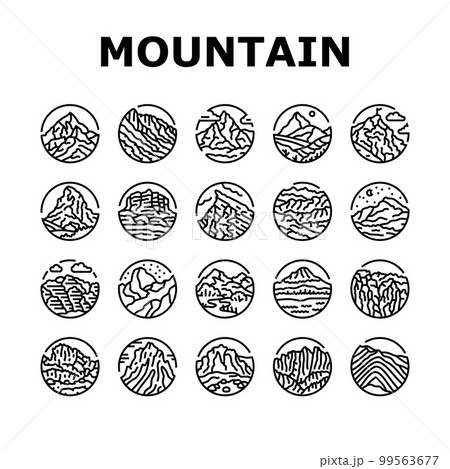 mountain landscape hill nature icons set vector 99563677