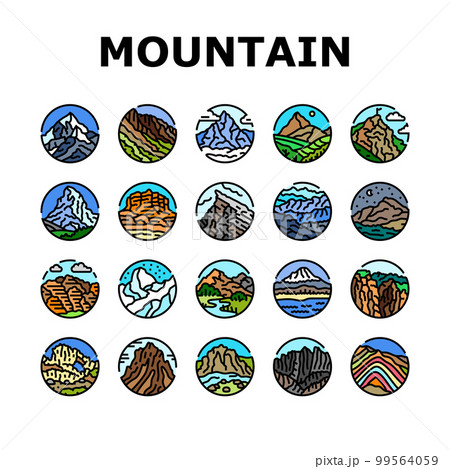mountain landscape hill nature icons set vector 99564059