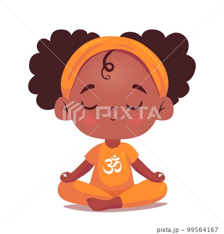 Cute african american chibi girl doing yoga, isolated on white background. Cartoon flat style. Vector illustration Cute african american chibi girl doing yoga, isolated on white background. Cartoon flat style. Vector illustration 99564167