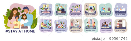 oronavirus quarantine, stay at home. People sitting at their home, play with kids oronavirus quarantine, stay at home. People sitting at their home, play with kids 99564742