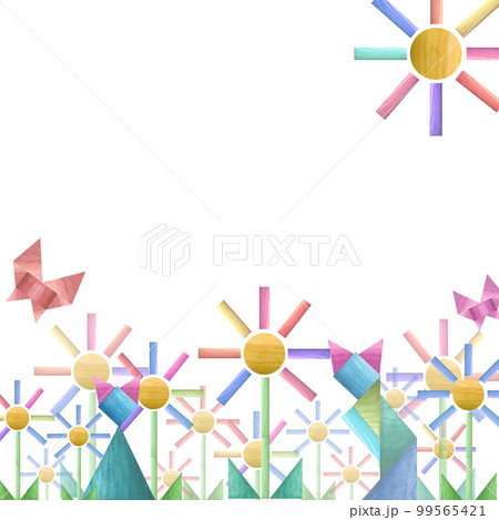 Watercolor illustration of tangram wooden flowers and cats isolated on white background. Eco-friendly materials baby toys. Print, poster, decor, wallpaper, wrapping. 99565421