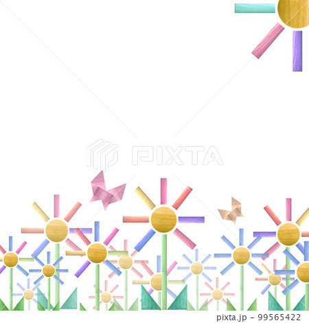 Watercolor illustration of tangram geometric flowers isolated on white background. Eco-friendly materials baby toys. Print, poster, decor, wallpaper, wrapping. 99565422