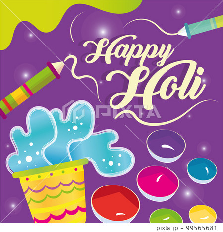 Colored holi festival poster with paint and pencils Vector 99565681
