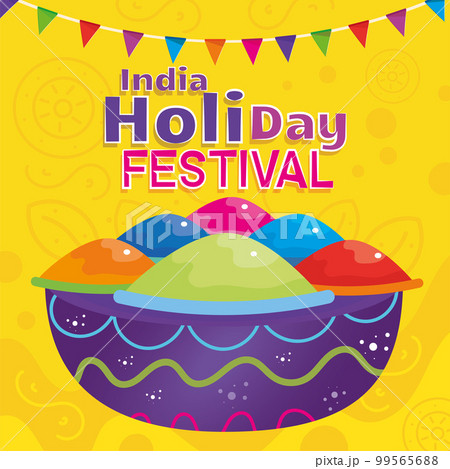 Colored holi festival poster with artisan vases and powder Vector 99565688