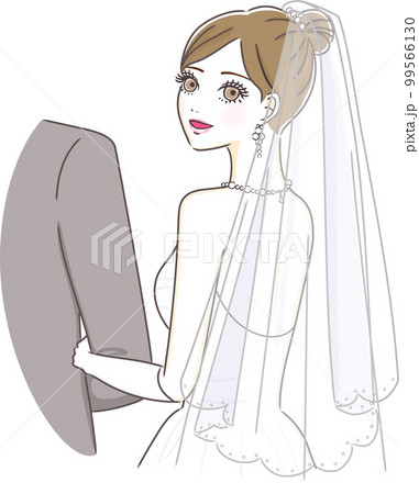 結婚式で腕を組み振り返る花嫁のイラスト 結婚式で腕を組み振り返る花嫁のイラスト 99566130