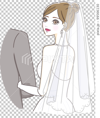 結婚式で腕を組み振り返る花嫁のイラスト 結婚式で腕を組み振り返る花嫁のイラスト 99566130