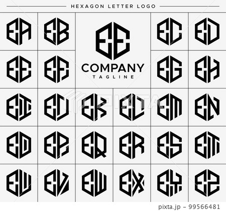 Modern hexagon EE E letter logo design vector set 99566481