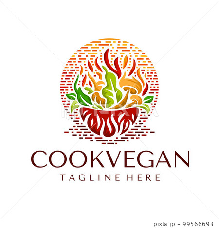Modern fire vegan food logo design template. Modern fire vegan food logo design template. 99566693