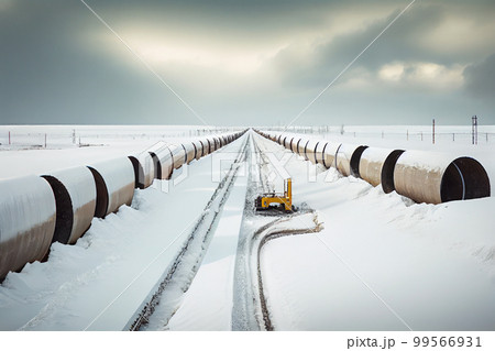 Winter landscape with the snow-covered gas pipeline and trees in hoarfrost. Gas pipe transite snow winter. Winter landscape with the snow-covered gas pipeline and trees in hoarfrost. Gas pipe transite snow winter. 99566931