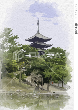 水彩画風 興福寺 五重塔 奈良県奈良市のイラスト素材 [99567029] - PIXTA