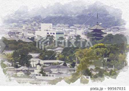 水彩画風　興福寺　五重塔　奈良県奈良市 99567031