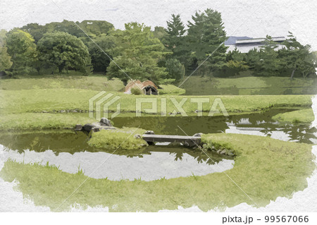 水彩画風　旧大乗院庭園　奈良県奈良市 99567066