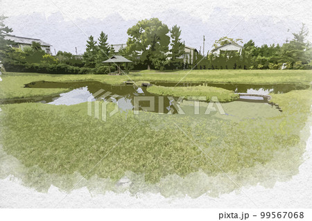 水彩画風　旧大乗院庭園　奈良県奈良市 99567068