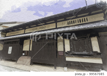 水彩画風　ならまち　ならまち町屋宿となり　奈良県奈良市 99567085