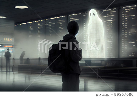 Ghost near the information board of the airport or train station 99567086