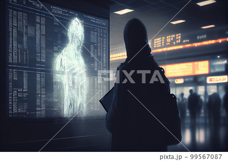 Ghost near the information board of the airport or train station Ghost near the information board of the airport or train station 99567087