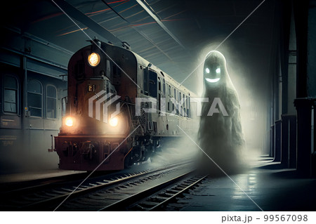 The ghost in front of subway train. Horrors, nightmares, driving safety 99567098