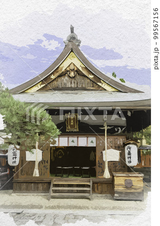 水彩画風 ならまち 御霊神社 拝殿 奈良県奈良市 水彩画風 ならまち 御霊神社 拝殿 奈良県奈良市 99567156