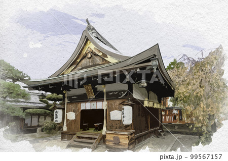 水彩画風　ならまち　御霊神社　拝殿　奈良県奈良市 99567157