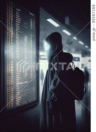 Ghost near the information board of the airport or train station 99567168