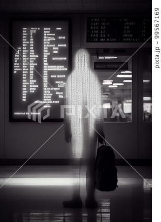 Ghost near the information board of the airport or train station 99567169